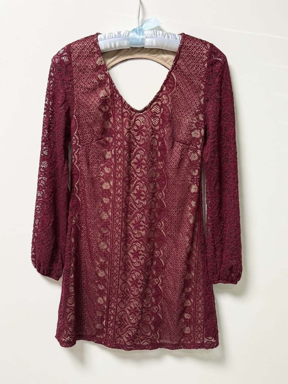 Speechless Womens Dress Size XS Burgundy Lace Long Sleeve Mini Whimsigoth Moody